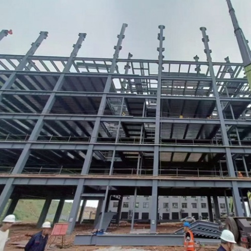 Multi-storey structural steel frame under construction