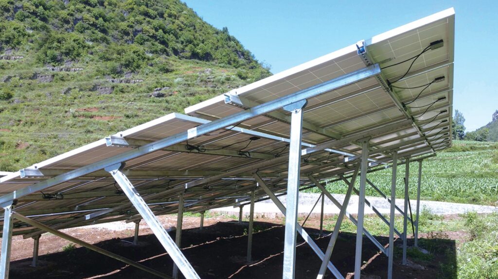 Fixed-tilt photovoltaic mounting structure