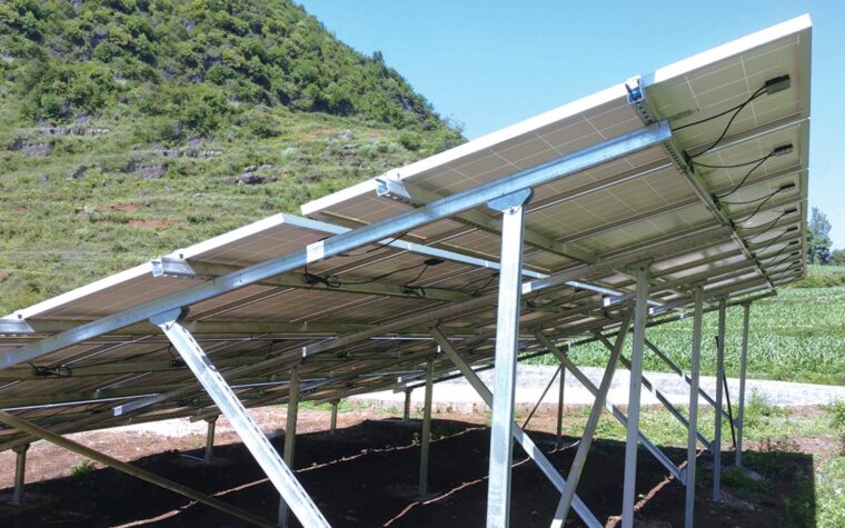 Fixed-tilt photovoltaic mounting structure