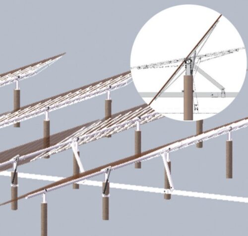 Single-axis solar tracking structure with drive-post detail