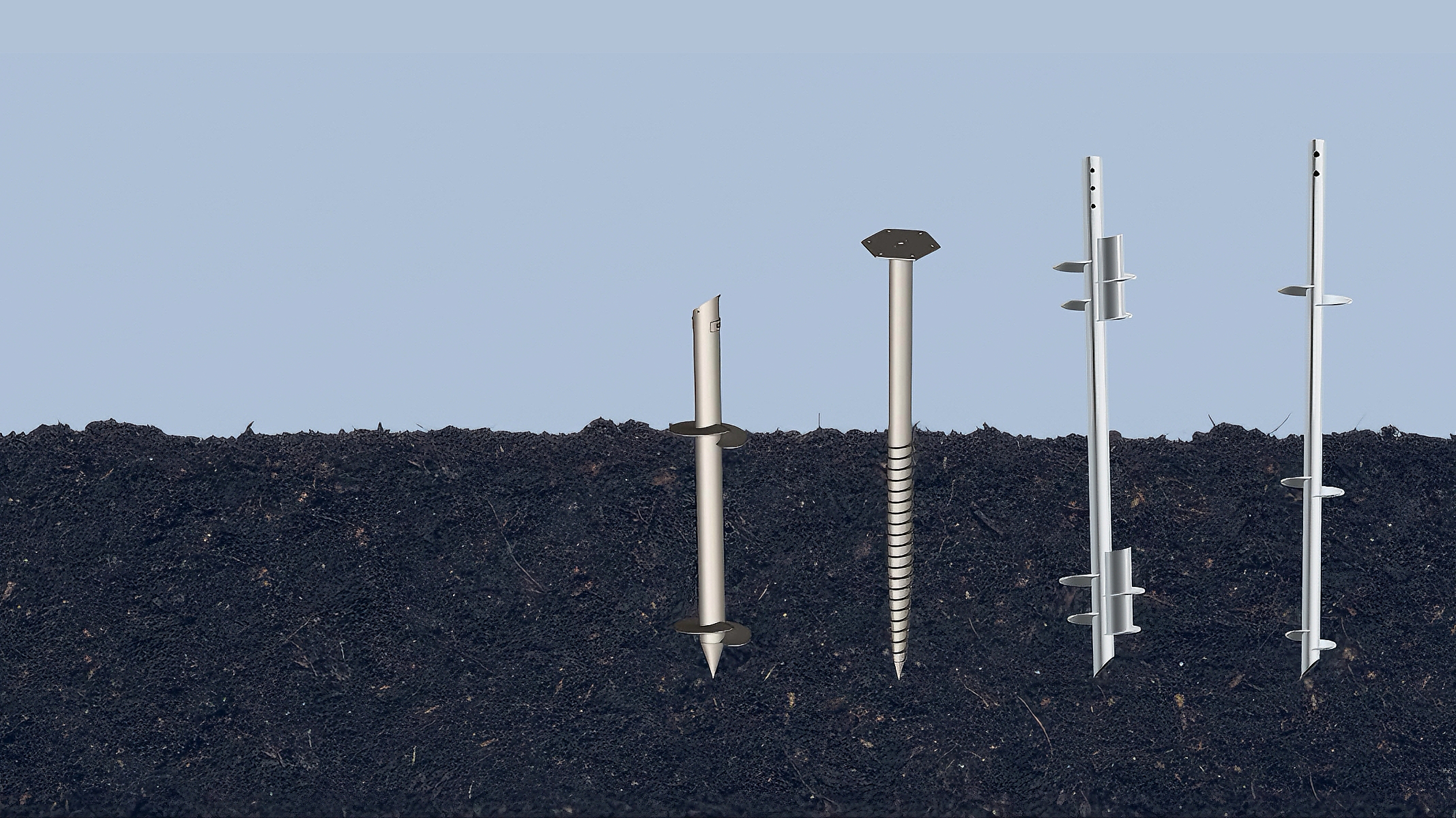 Ground screw pile product range shown against a soil profile