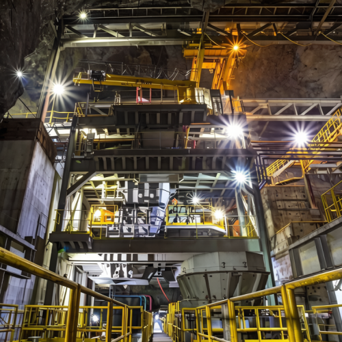 Steel platforms and processing equipment in an underground mining facility