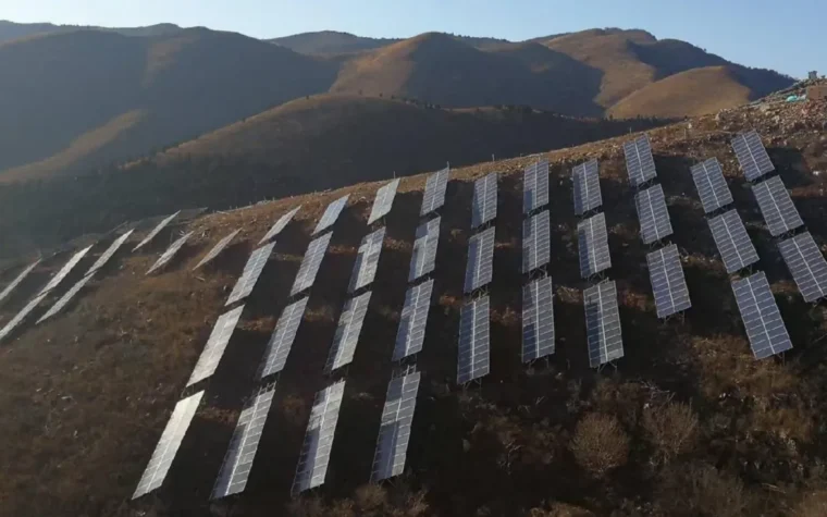 Photovoltaic mounting installed across mountainous terrain