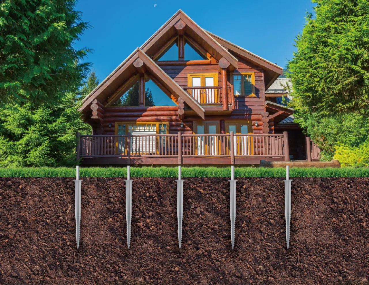 Screw pile foundations for modular steel and solar structures