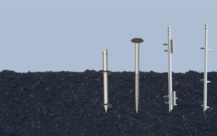 Four ground screw pile configurations