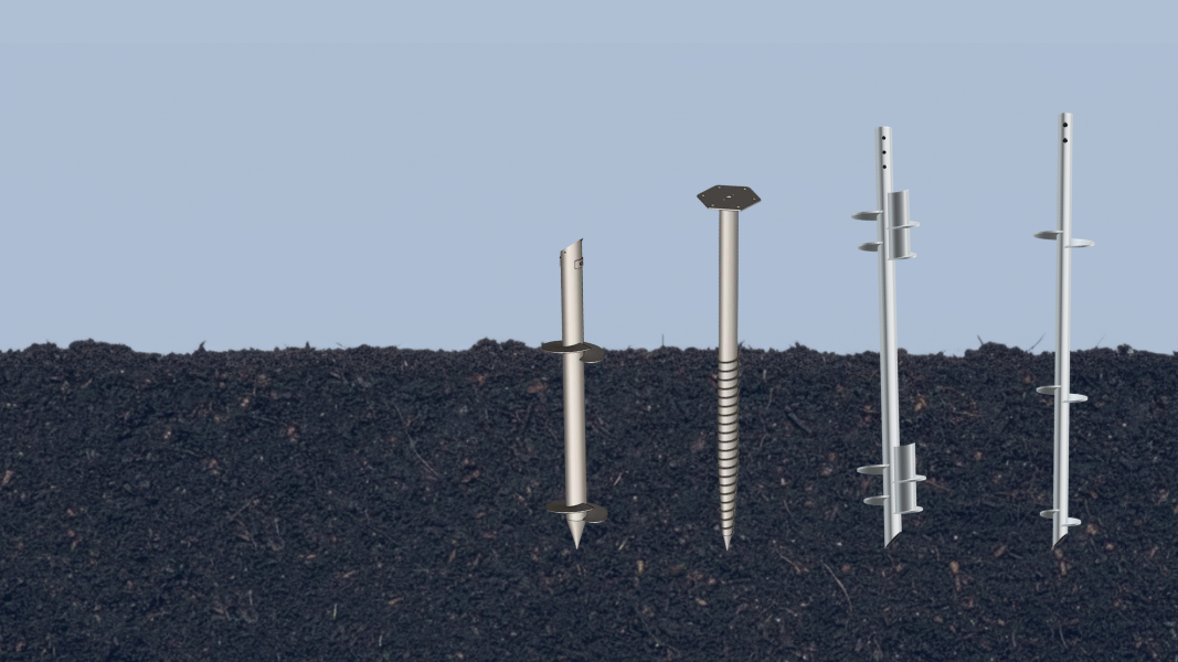 Four ground screw pile configurations