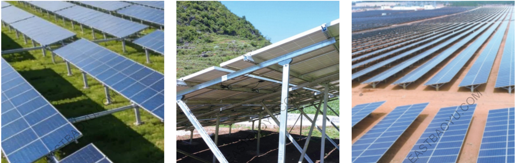 East Baoyu fixed solar mounting arrays shown on grass sloping ground and a large open site