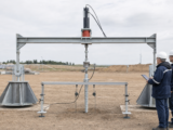 A conceptual static axial uplift setup shows a central ground screw, aligned loading assembly, reaction frame, independent reference and monitored readings.