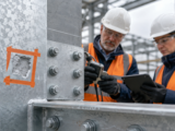 Conceptual inspection of a bounded coating-damage zone on a galvanized steel connection.