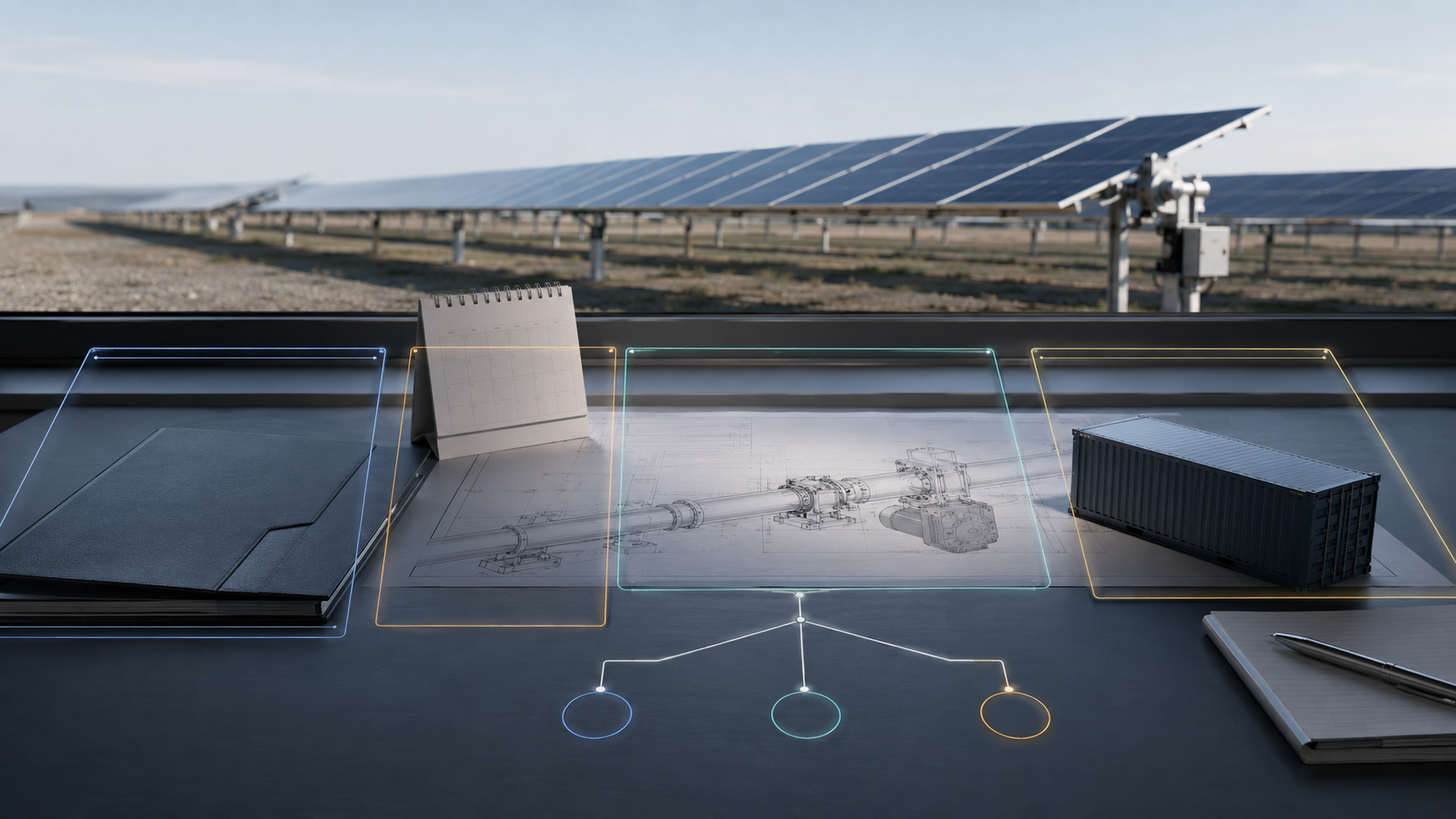 Conceptual solar tracker quotation baseline with controlled commercial decision routes.